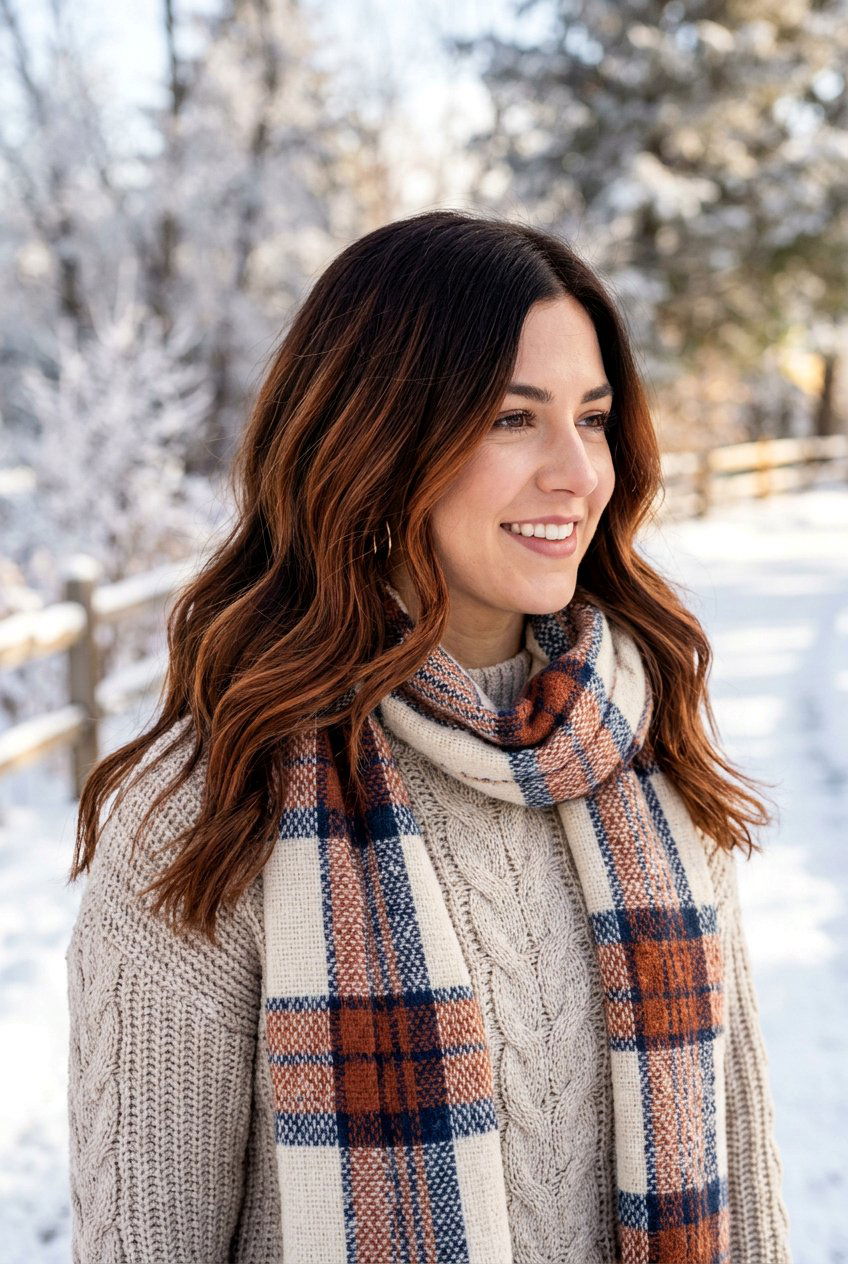 Copper Balayage On Dark Brown Hair - 20 chestnut brunette with copper ribbons - 20 chestnut brunette with copper ribbons