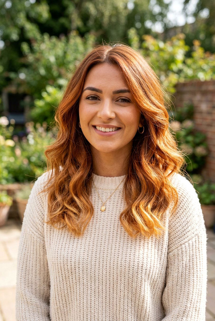 Copper Balayage On Shoulder Length Hair With Layers - 20 copper balayage for shoulder length hair - 20 copper balayage for shoulder length hair