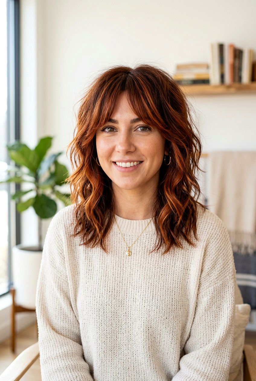 Copper Balayage On Shoulder Length Shag Haircut - 20 copper balayage for shoulder length hair - 20 copper balayage for shoulder length hair