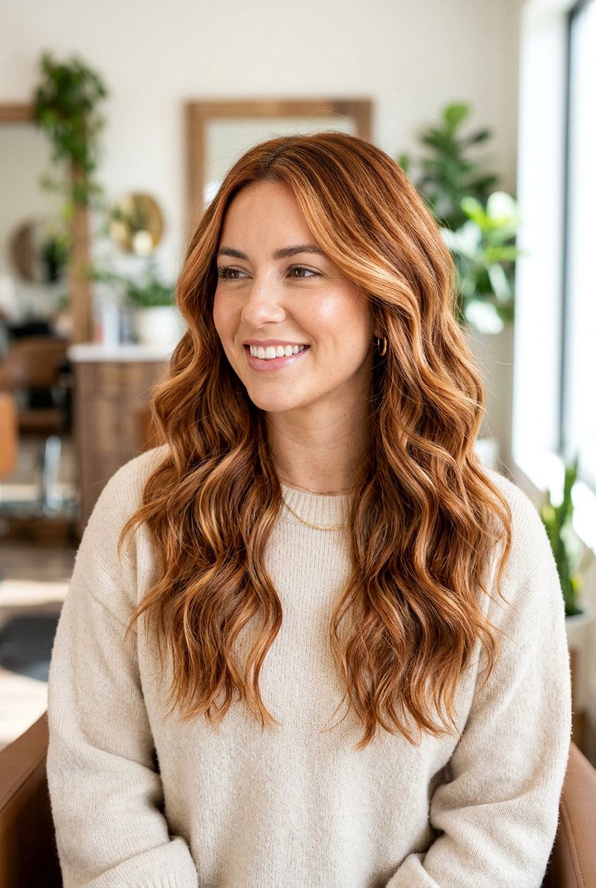 Copper Balayage With Blonde Highlights For Extra Dimension - 20 fall copper balayage - 20 fall copper balayage