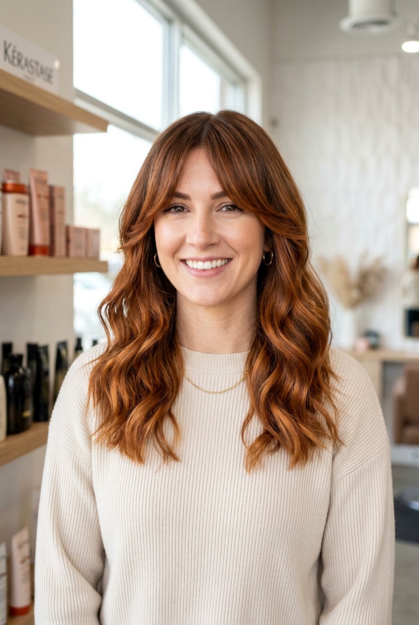 20 Stunning Copper Balayage With Curtain Bangs Looks to Try