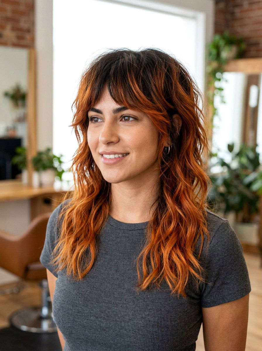 Copper Balayage Wolf Cut - 20 red wolf cut color ideas - 20 red wolf cut color ideas