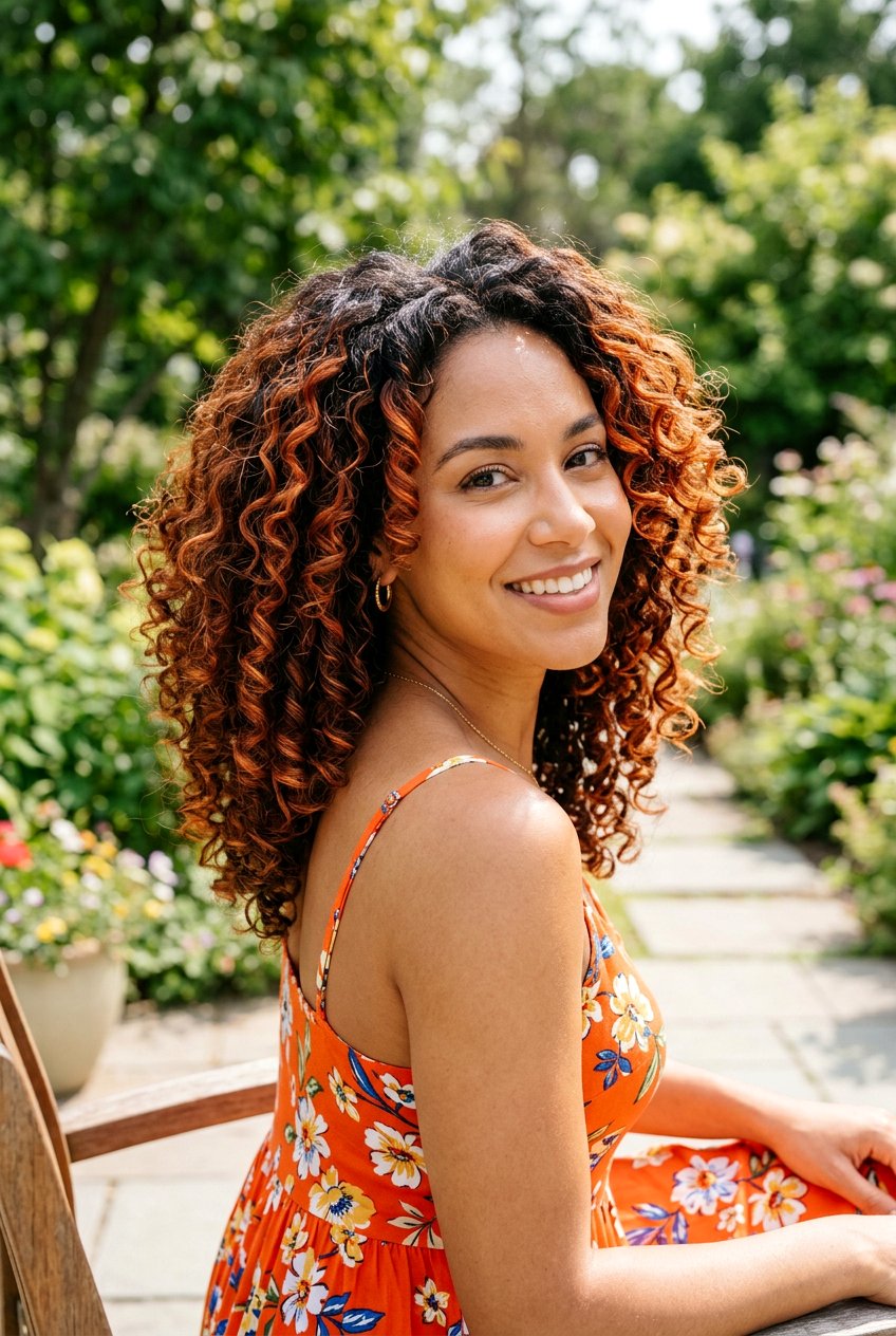 Copper Balayage on Curly Hair - 20 bright copper balayage ideas - 20 bright copper balayage ideas
