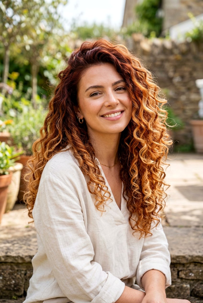 Copper Blonde Balayage on Curly Red Brown Hair - 20 blonde balayage for curly hair - 20 blonde balayage for curly hair