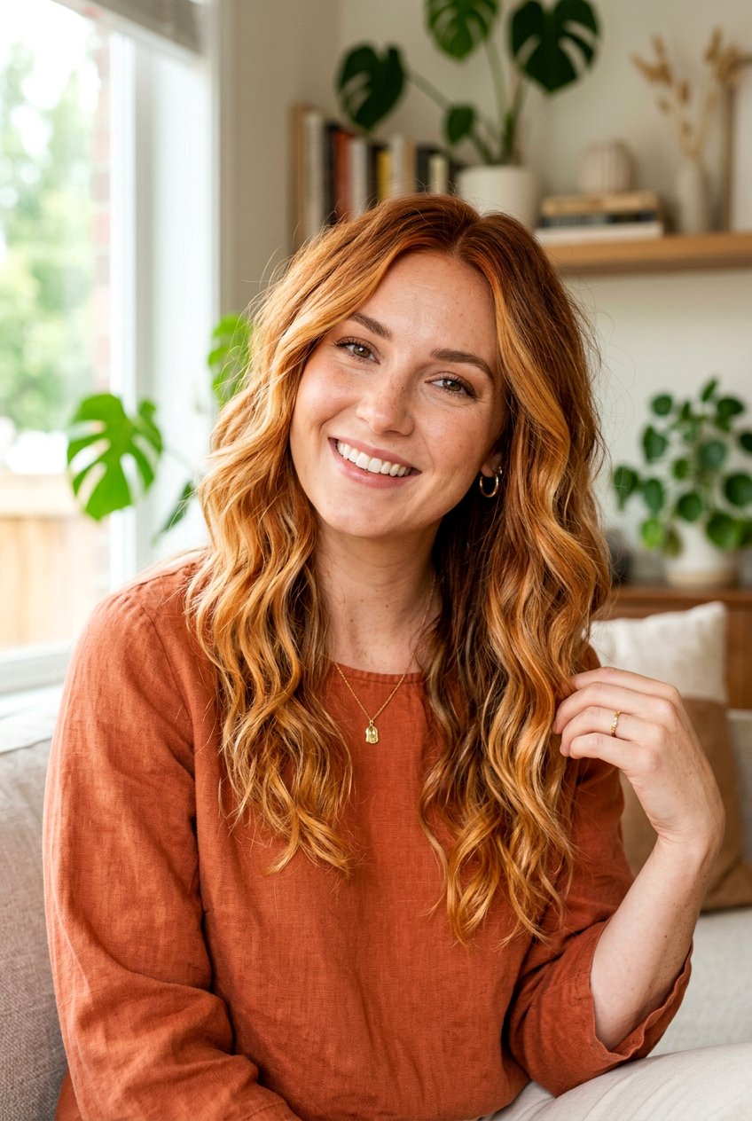 Copper Blonde Balayage on Medium Waves - 20 dimensional blonde balayage - 20 dimensional blonde balayage