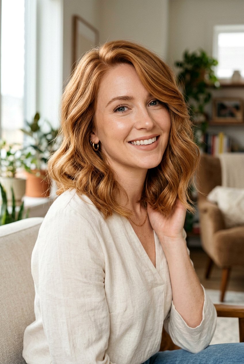 Copper Blonde Lob With Face Framing Layers - 20 copper blonde hair color - 20 copper blonde hair color