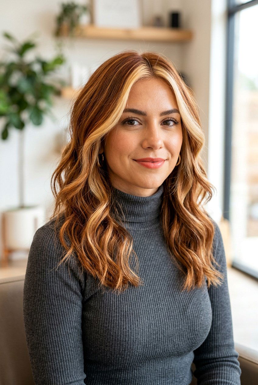 Copper Bronde Balayage with Blonde Money Piece - 20 copper bronde balayage - 20 copper bronde balayage