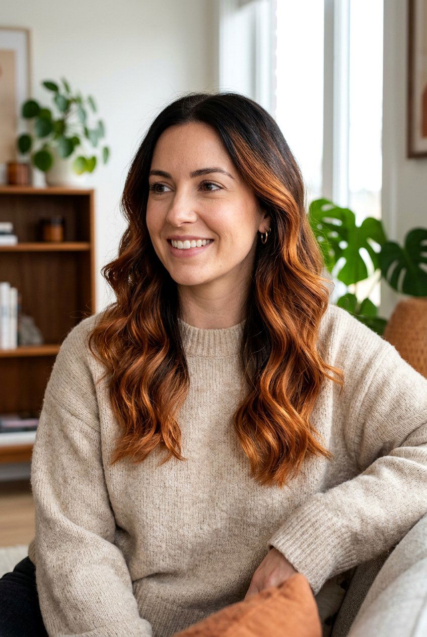 Copper Brown Balayage - 20 autumn copper brown hair color - 20 autumn copper brown hair color