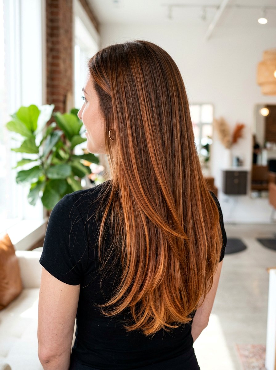 Copper Brown Balayage Long Layers - 20 dimensional copper for long layers - 20 dimensional copper for long layers