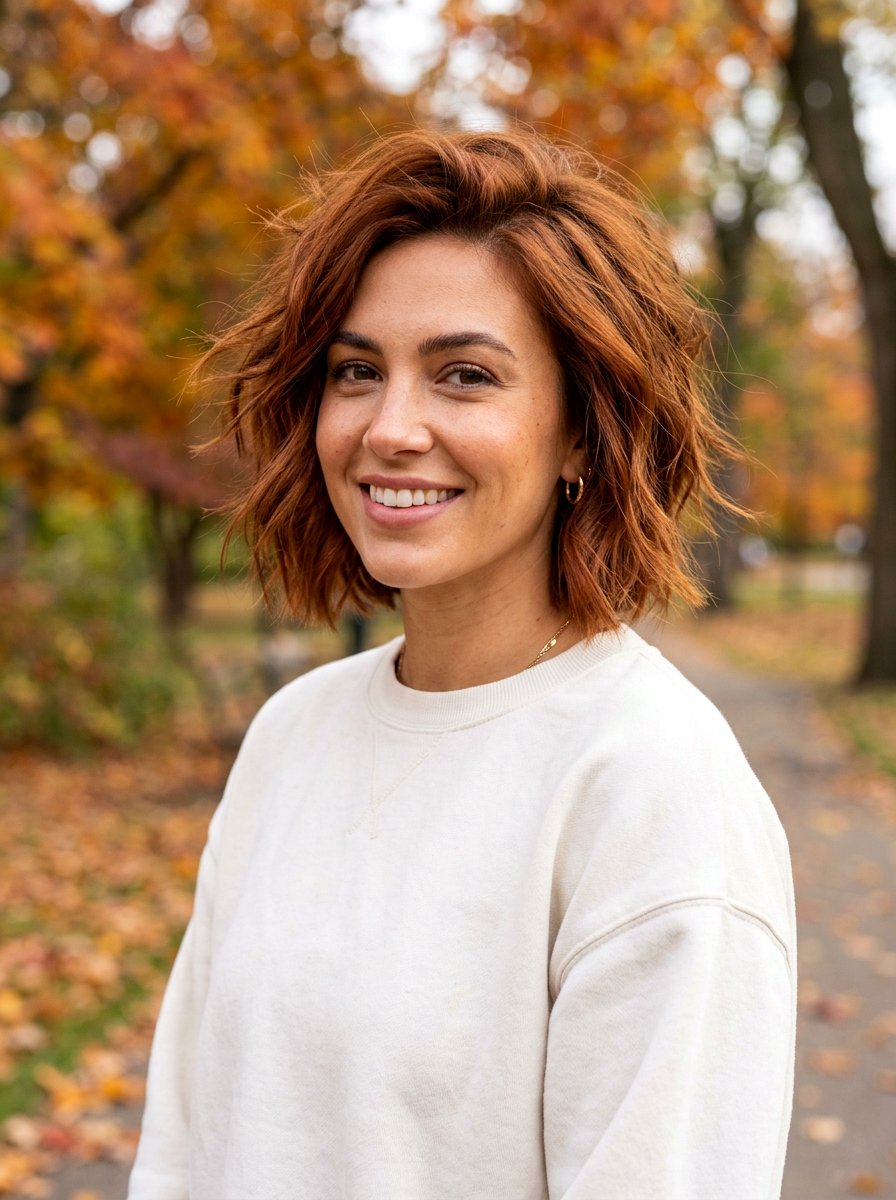 Copper Brown Textured Bob - 20 copper brown hair color for fall - 20 copper brown hair color for fall