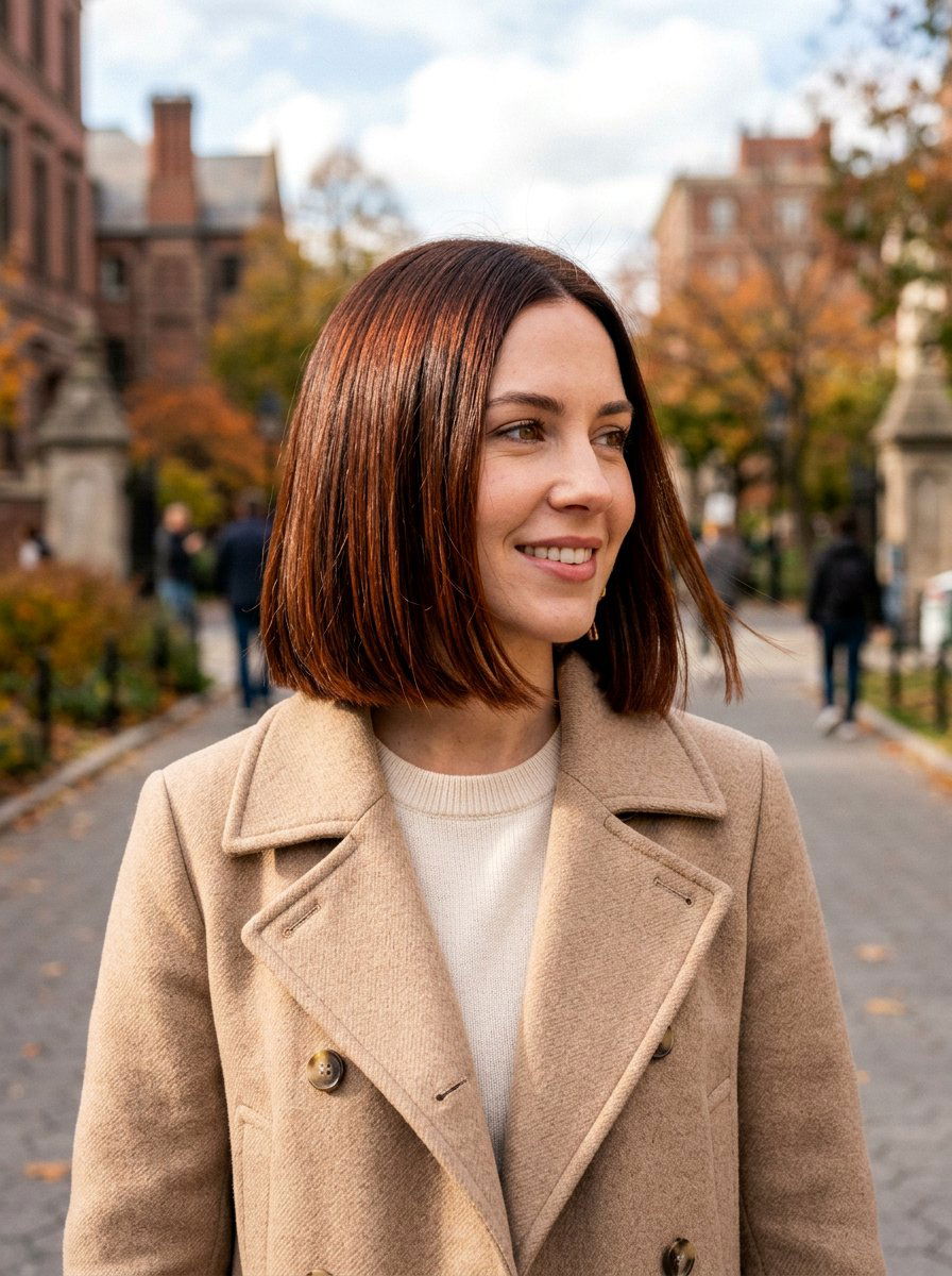 Copper Brunette Blunt Bob - 20 copper bob hair color ideas - 20 copper bob hair color ideas