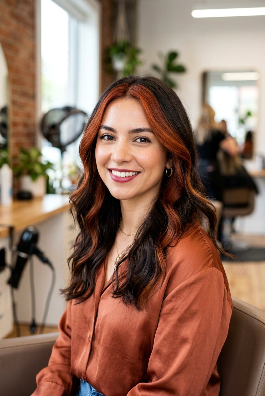 Copper Burgundy Money Piece on Dark Hair - 20 burgundy money piece on dark hair - 20 burgundy money piece on dark hair