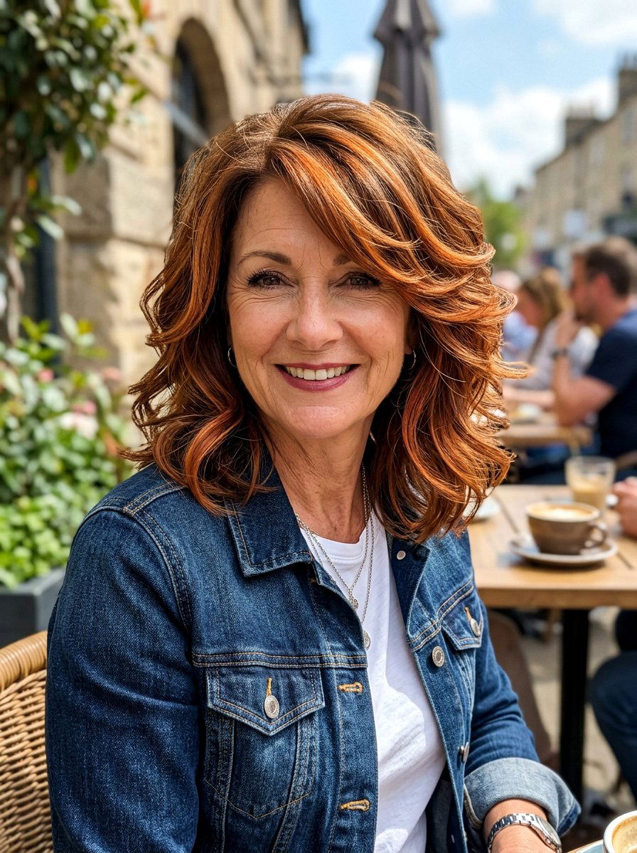 Copper Chunky Highlights On Layered Hair - 20 copper refresh for mature women - 20 copper refresh for mature women