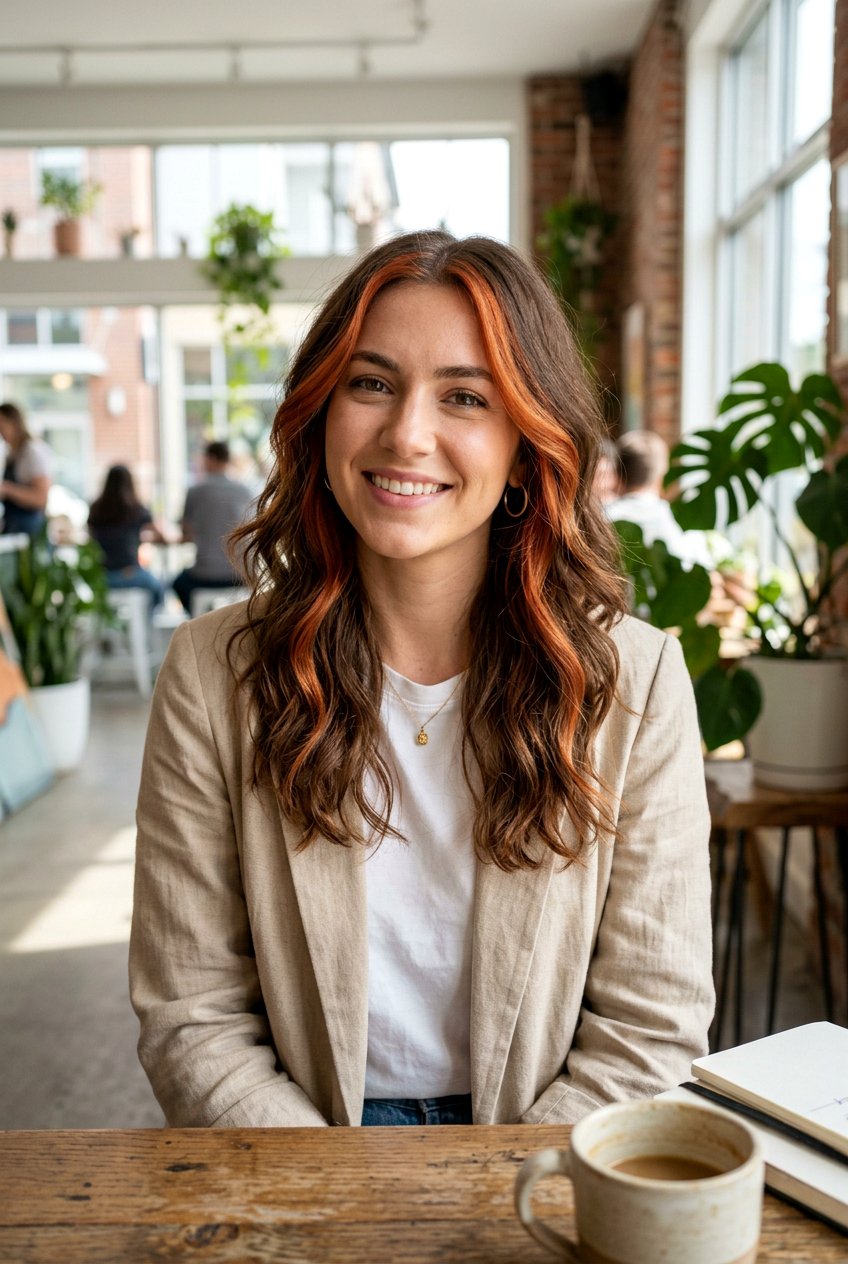 Copper Face Framing Highlights on Brown Hair - 20 brown hair with face framing highlights - 20 brown hair with face framing highlights