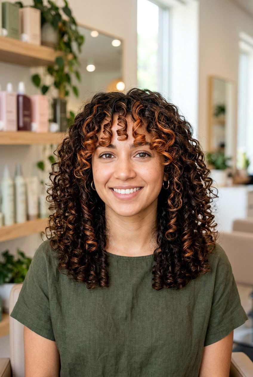 Copper Face Framing on Curly Hair - 20 copper face framing pieces - 20 copper face framing pieces