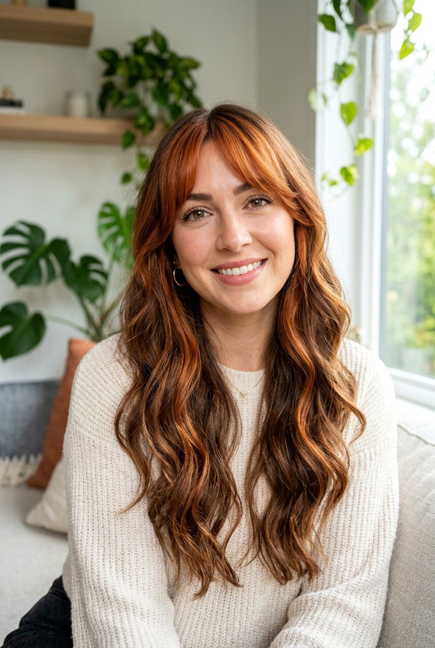 Copper Face Framing with Curtain Bangs - 20 copper face framing pieces - 20 copper face framing pieces