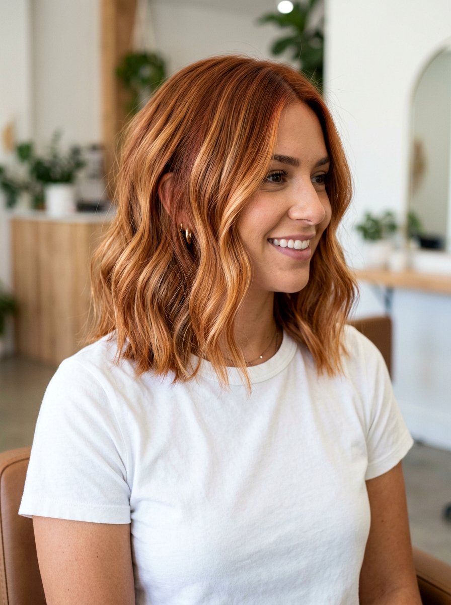 Copper Ginger Balayage Lob - 20 rich ginger balayage