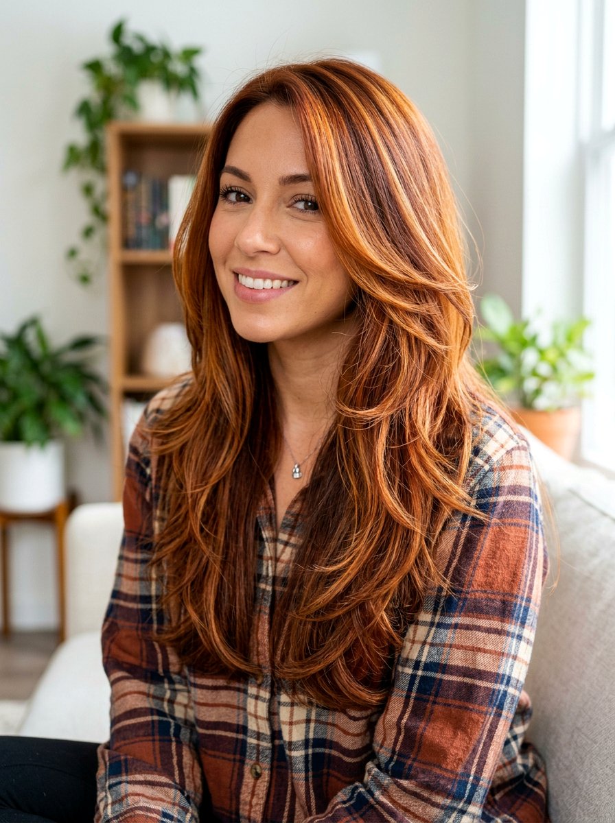 Copper Ginger Balayage Long Layered Hair - 20 copper balayage for long layers - 20 copper balayage for long layers