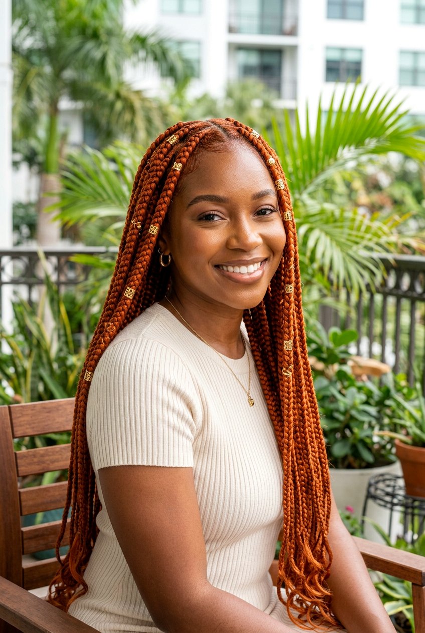 Copper Ginger Knotless Braids - 20 black hairstyles with color - 20 black hairstyles with color