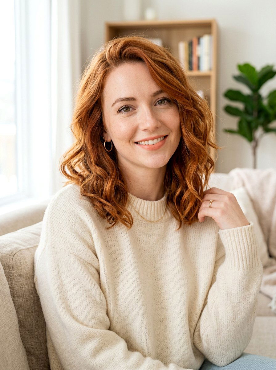 Copper Ginger Wavy Lob - 20 copper lob hair color ideas - 20 copper lob hair color ideas