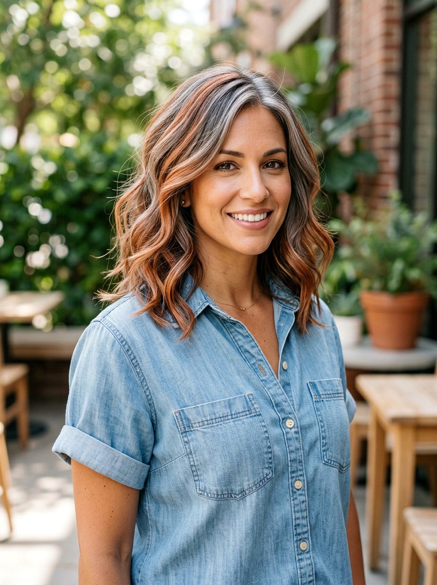 Copper Gray Blend Lob Haircut - 20 copper gray blend for mature women - 20 copper gray blend for mature women