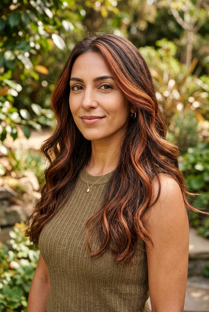 Copper Highlights For Olive Skin - 20 chestnut brunette with copper ribbons - 20 chestnut brunette with copper ribbons