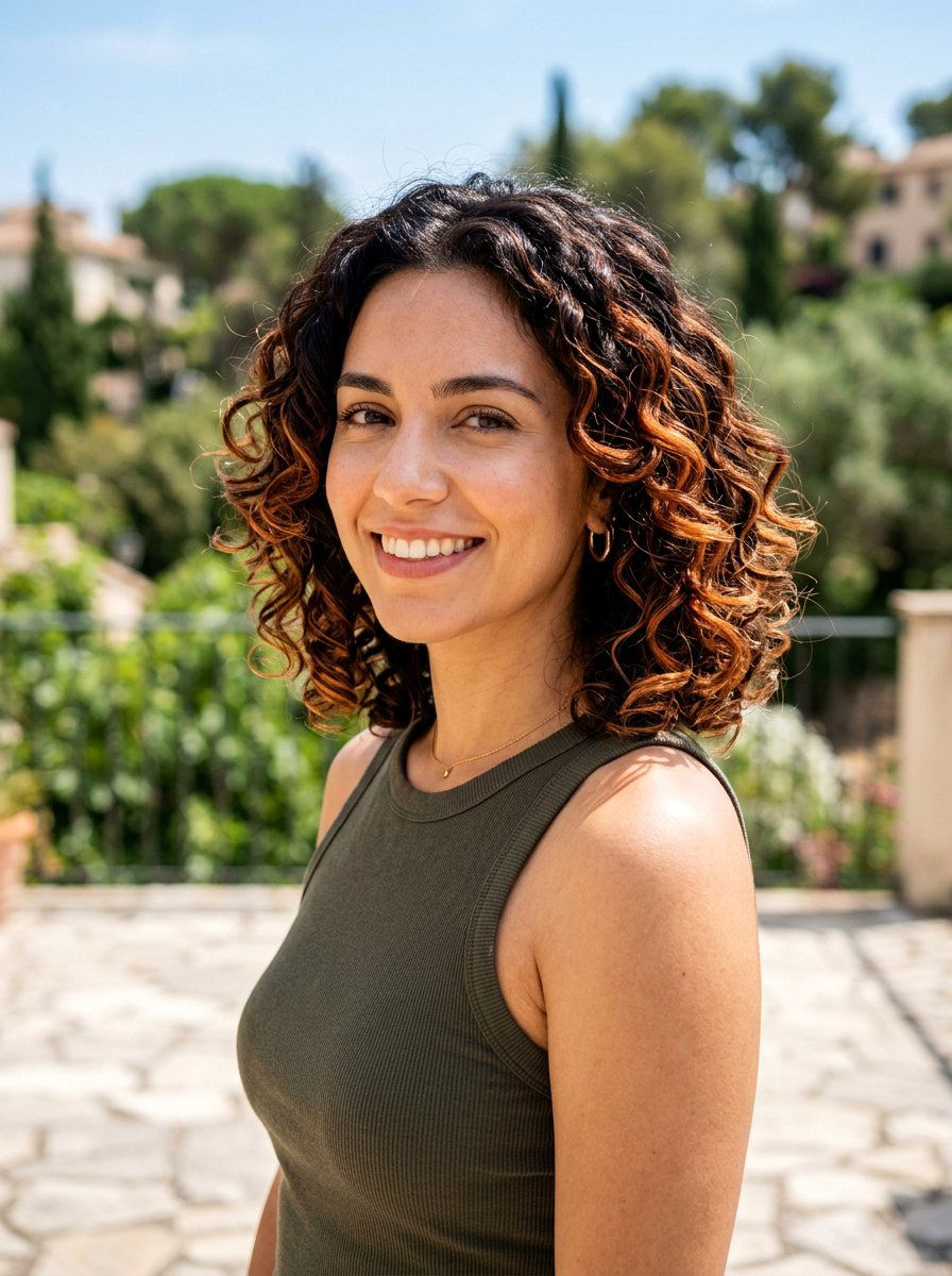 Copper Highlights On Brown Curly Bob - 20 copper curly bob color ideas - 20 copper curly bob color ideas