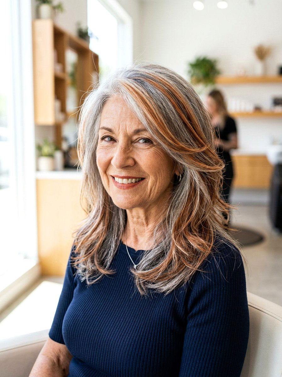 Copper Highlights On Gray Hair - 20 red refresh for older women - 20 red refresh for older women