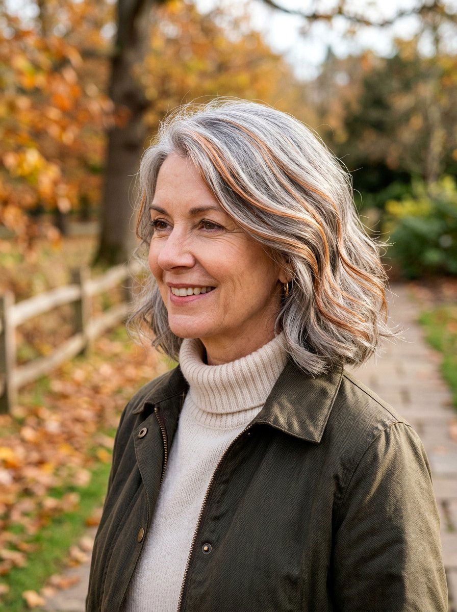 Copper Highlights On Gray Hair - 20 copper gray blend for mature women - 20 copper gray blend for mature women