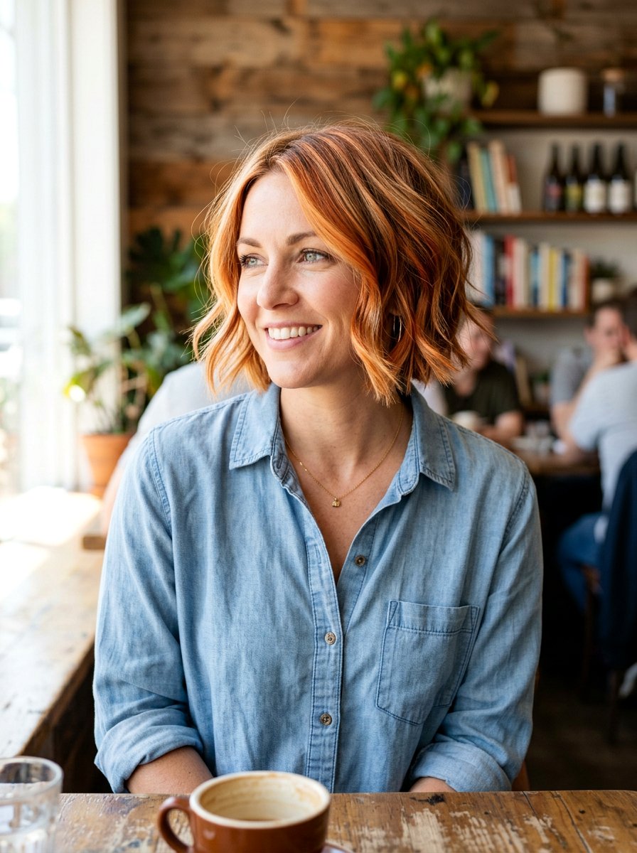 Copper Highlights Short Bob - 20 copper bob hair color ideas - 20 copper bob hair color ideas