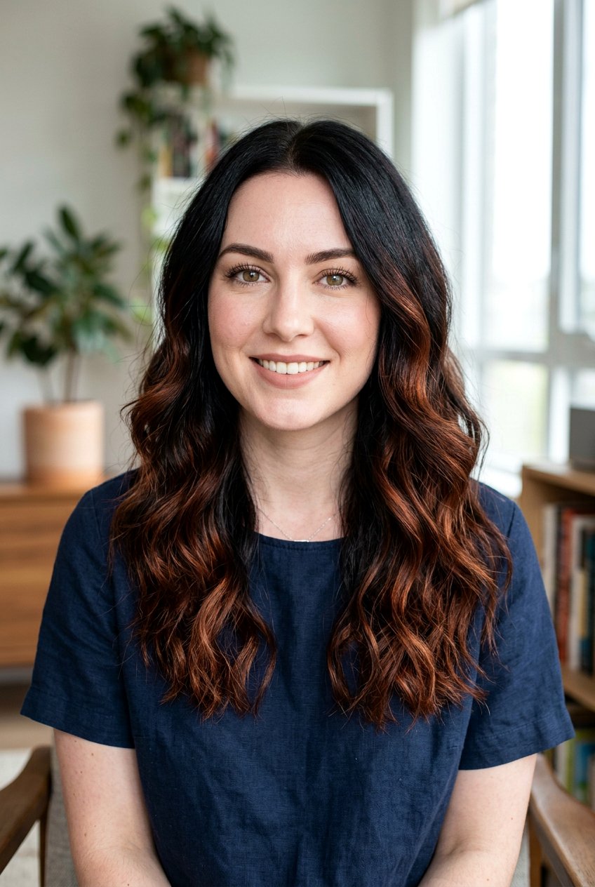 Copper Highlights on Black Hair for Cool Skin Tones - 20 black hair with copper highlights - 20 black hair with copper highlights