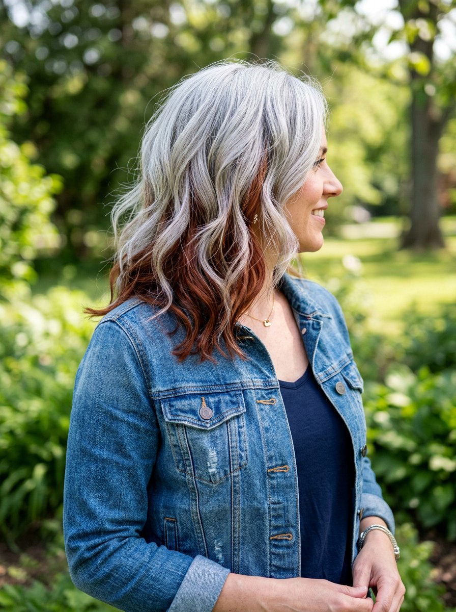 Copper Lowlights On Silver Hair - 20 copper gray blend for mature women - 20 copper gray blend for mature women