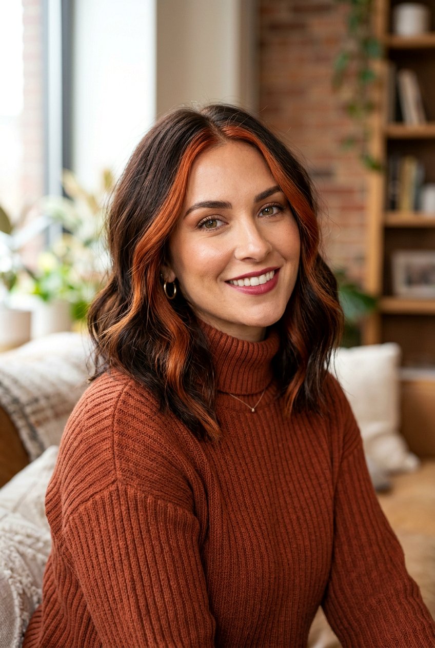 Copper Money Piece Brunette Lob - 20 brunette money piece for shoulder length hair - 20 brunette money piece for shoulder length hair