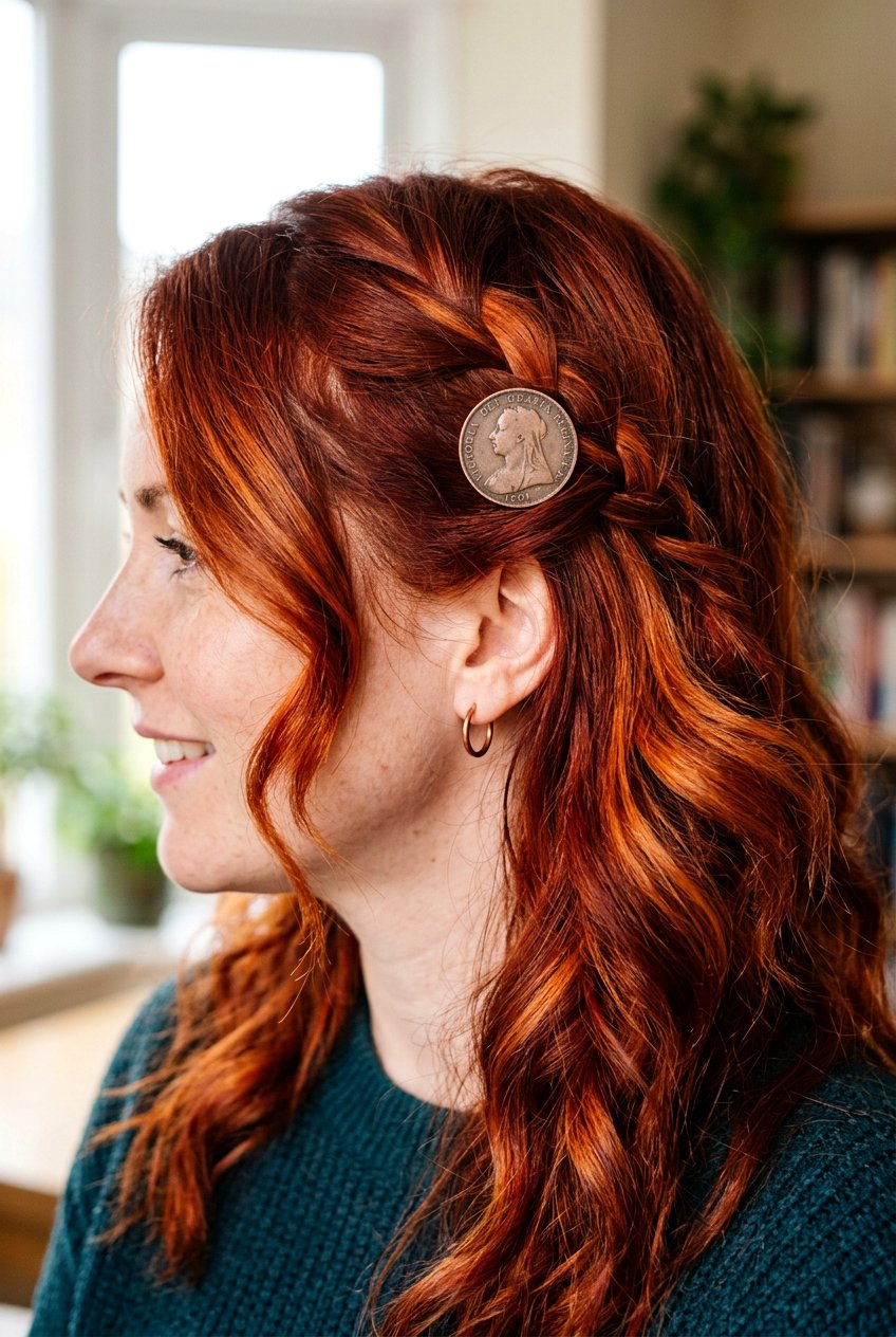 Copper Money Piece On Red Hair - 20 copper money piece hair - 20 copper money piece hair