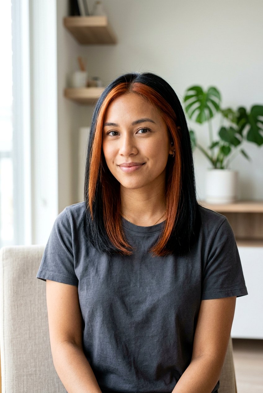 Copper Money Piece on Black Hair - 20 black hair with copper highlights - 20 black hair with copper highlights