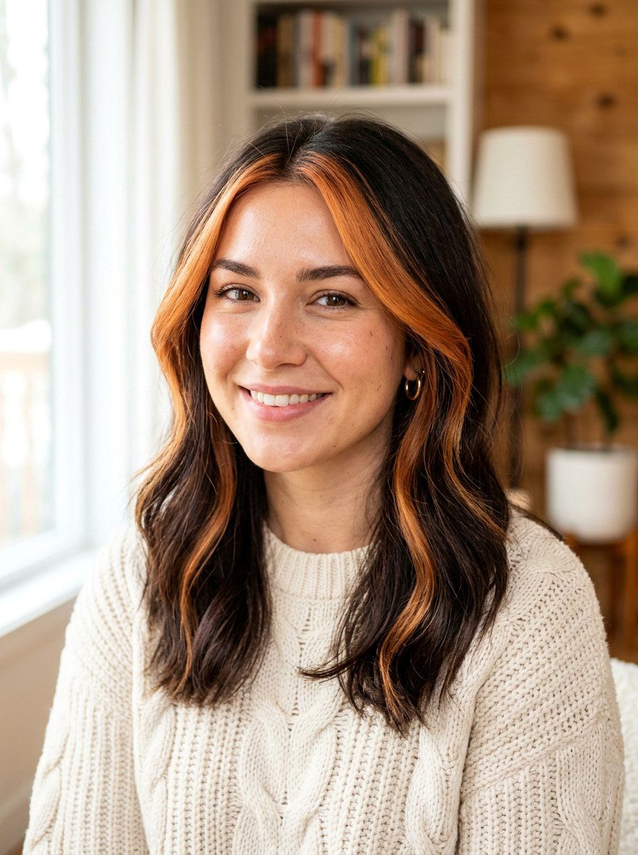 Copper Money Piece on Brunette Hair - 20 pumpkin spice money piece hair - 20 pumpkin spice money piece hair