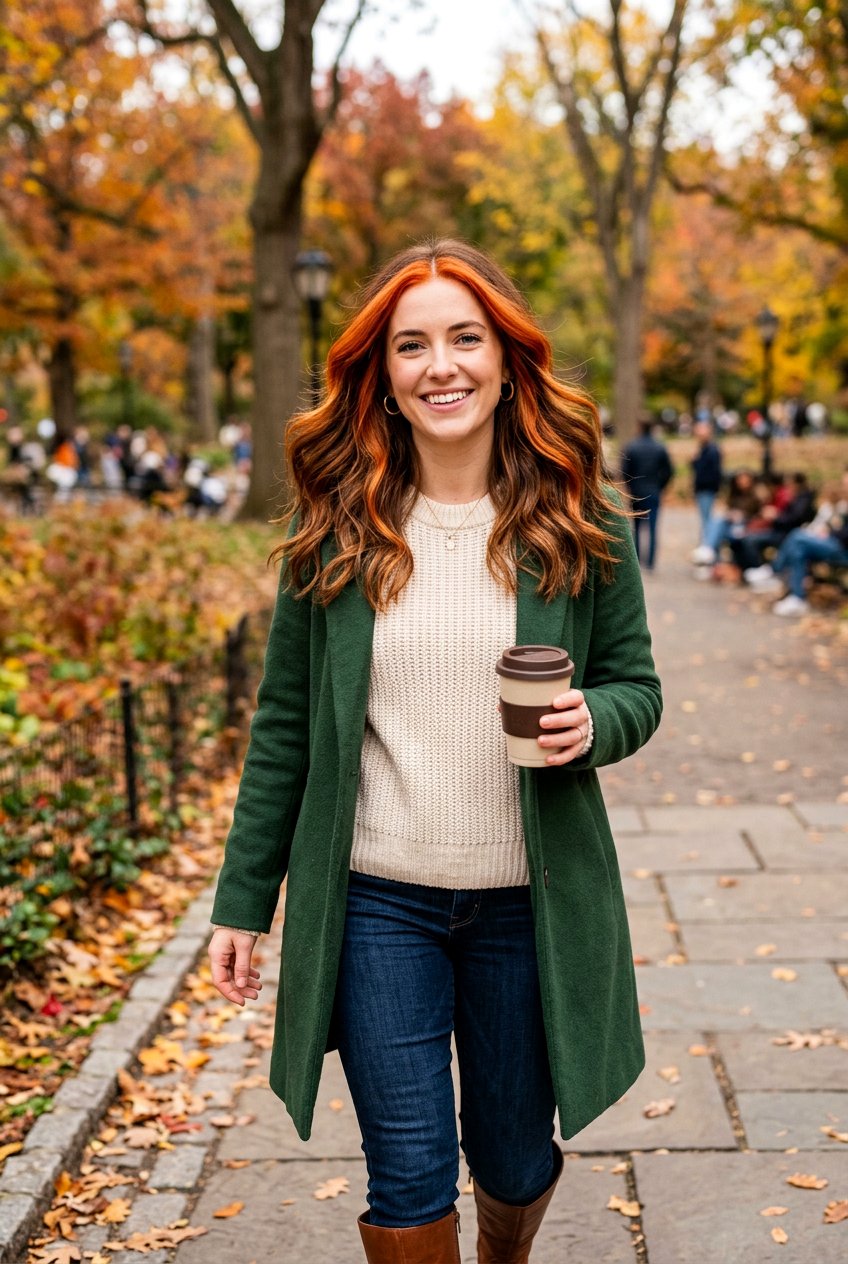 Copper Money Piece with Balayage on Brunette Hair - 20 money piece with balayage - 20 money piece with balayage