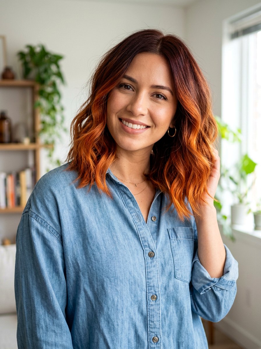 Copper Ombre Lob - 20 copper lob hair color ideas - 20 copper lob hair color ideas