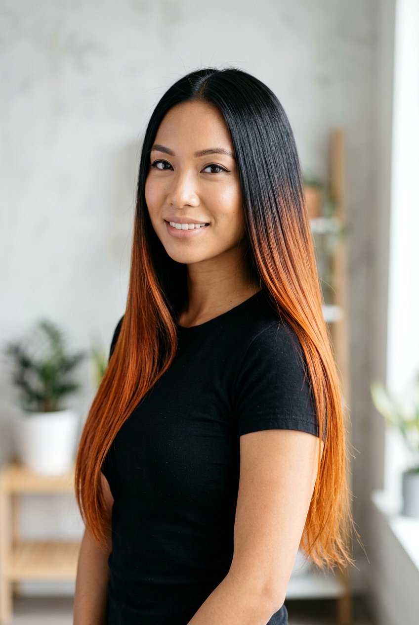 Copper Ombre on Black Hair - 20 black hair with copper highlights - 20 black hair with copper highlights