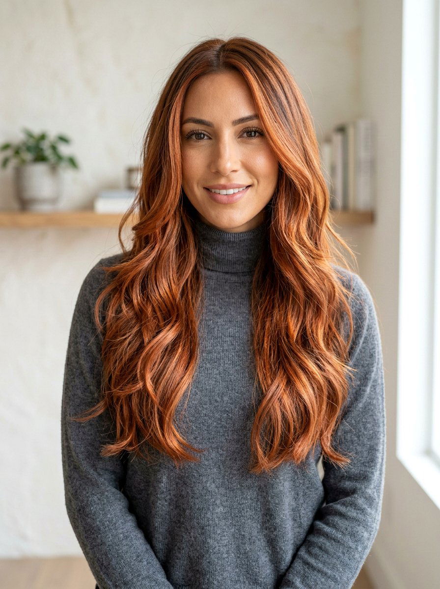 Copper Penny Balayage Long Layered Hair - 20 copper balayage for long layers - 20 copper balayage for long layers