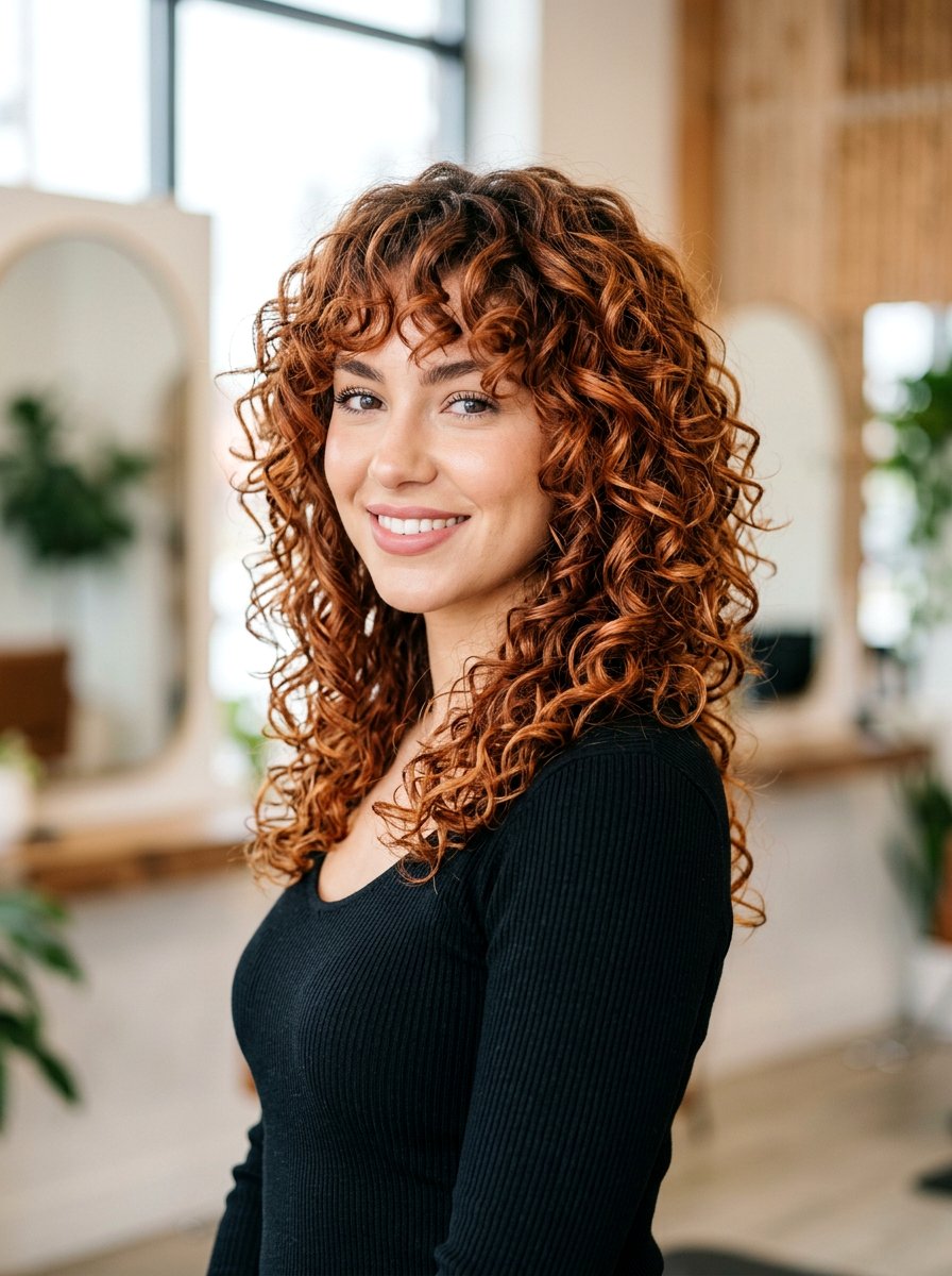 Copper Penny Balayage On Curly Shag - 20 copper balayage for curly shag - 20 copper balayage for curly shag