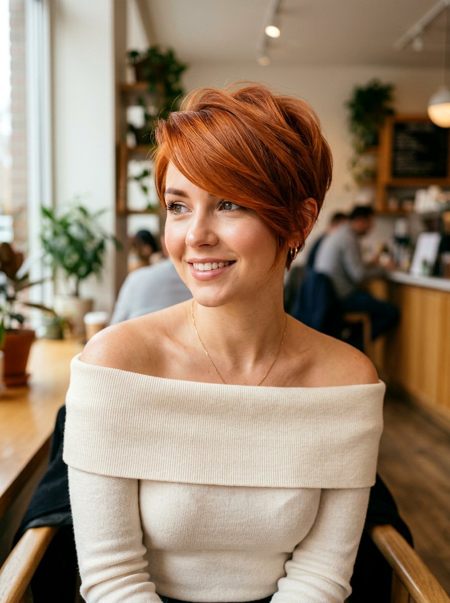 Copper Pixie With Side Swept Bangs - 20 copper pixie hair color ideas - 20 copper pixie hair color ideas