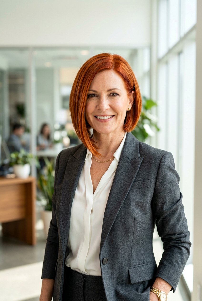 Copper Red Angled Bob - 20 mature women copper hair color ideas - 20 mature women copper hair color ideas