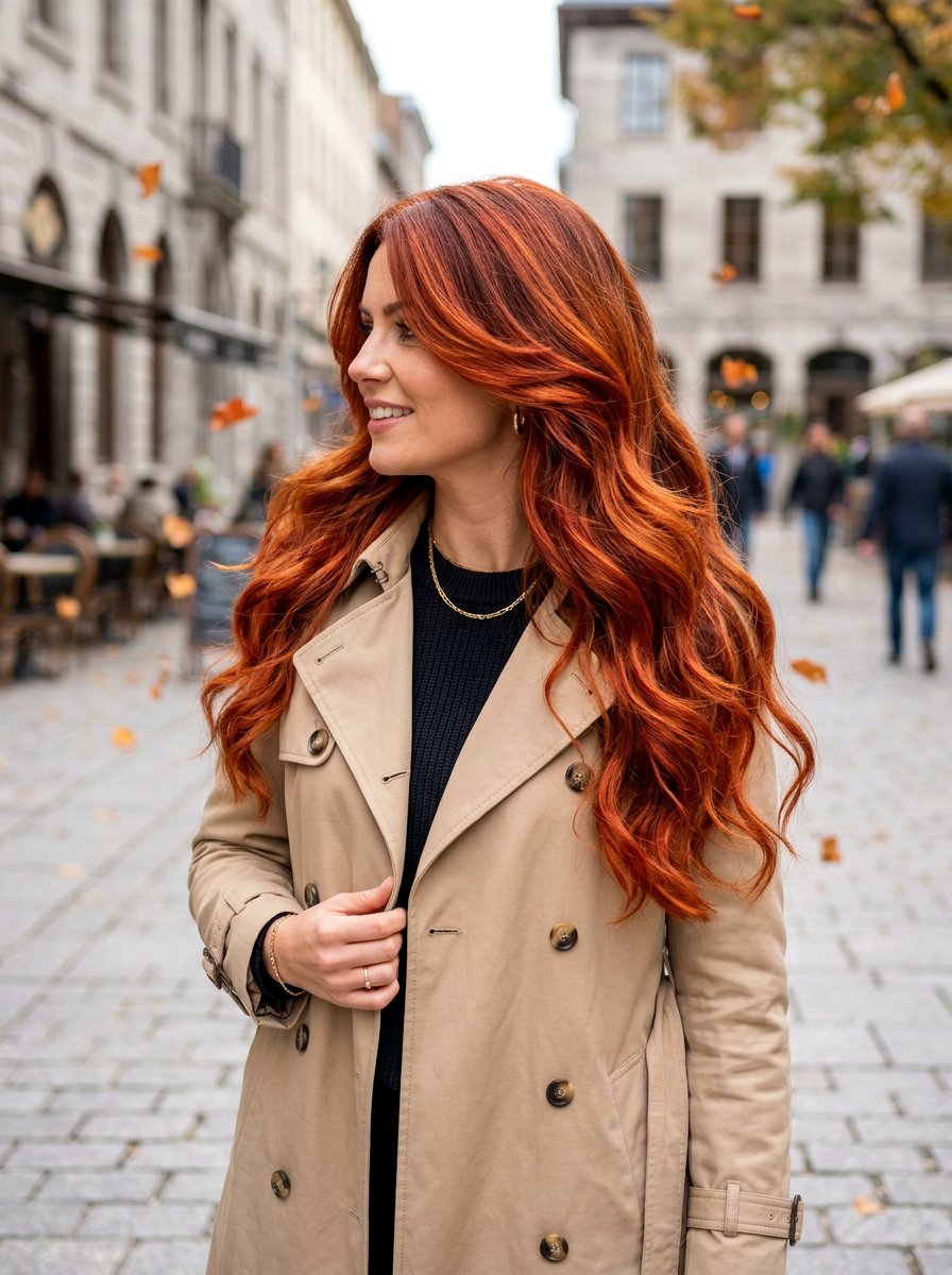 Copper Red Balayage Long Layered Hair - 20 copper balayage for long layers - 20 copper balayage for long layers