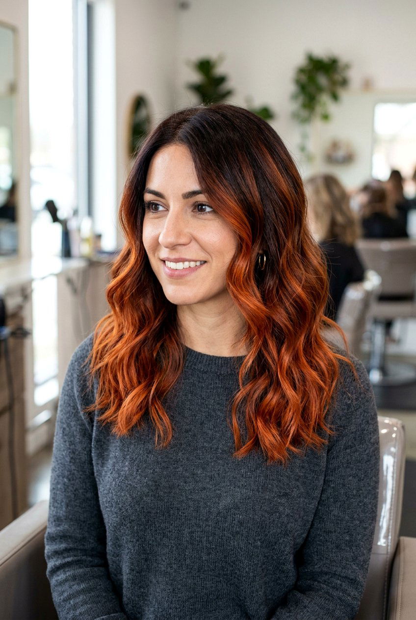 Copper Red Balayage on Dark Brown Hair - 20 copper red balayage - 20 copper red balayage