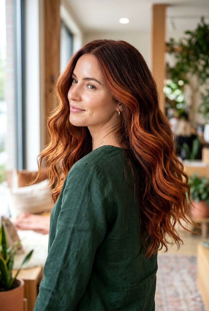 Copper Red Balayage on Long Wavy Hair - 20 copper red balayage - 20 copper red balayage