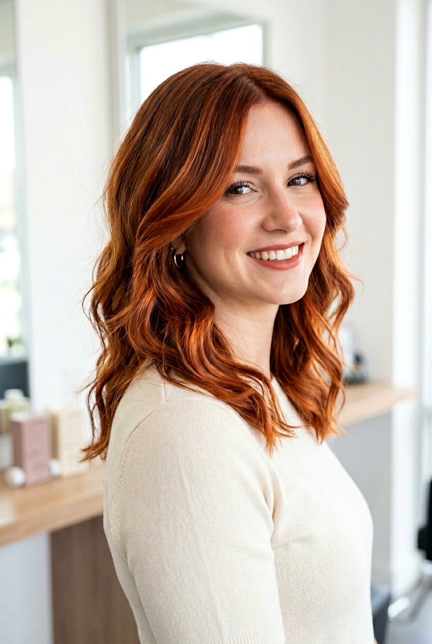 Copper Red Balayage on Medium Length Hair - 20 copper red balayage - 20 copper red balayage