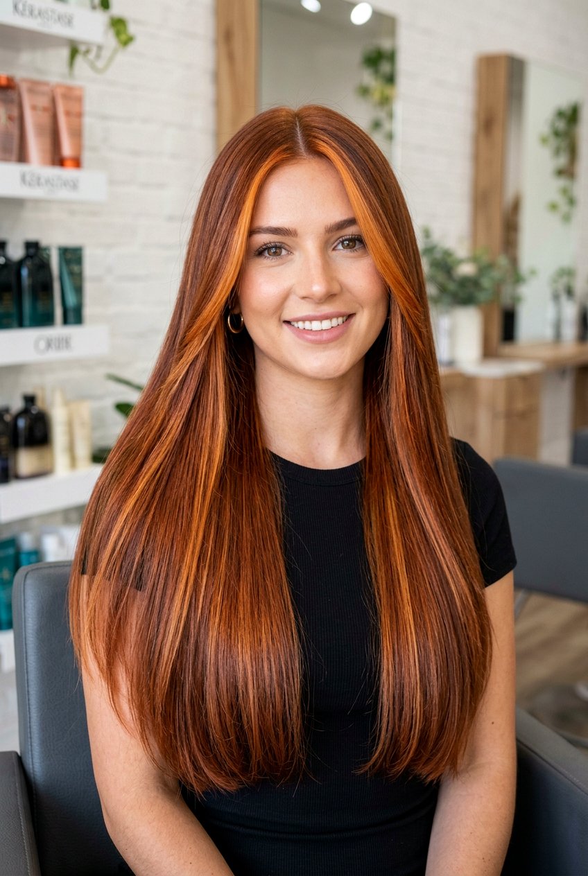 Copper Red Balayage with Face Framing Highlights - 20 copper red balayage - 20 copper red balayage