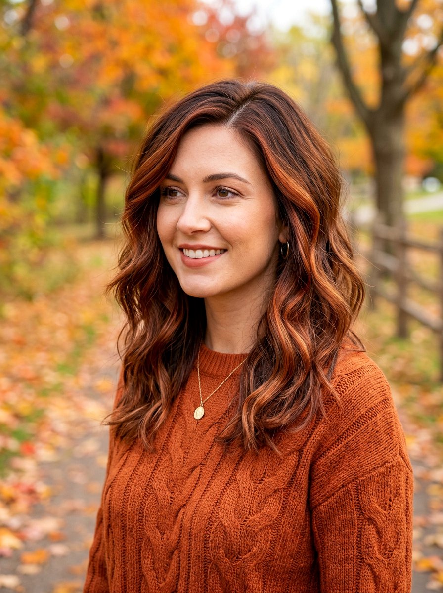 Copper Red Brown Balayage On Layered Hair - 20 rich red brown balayage - 20 rich red brown balayage