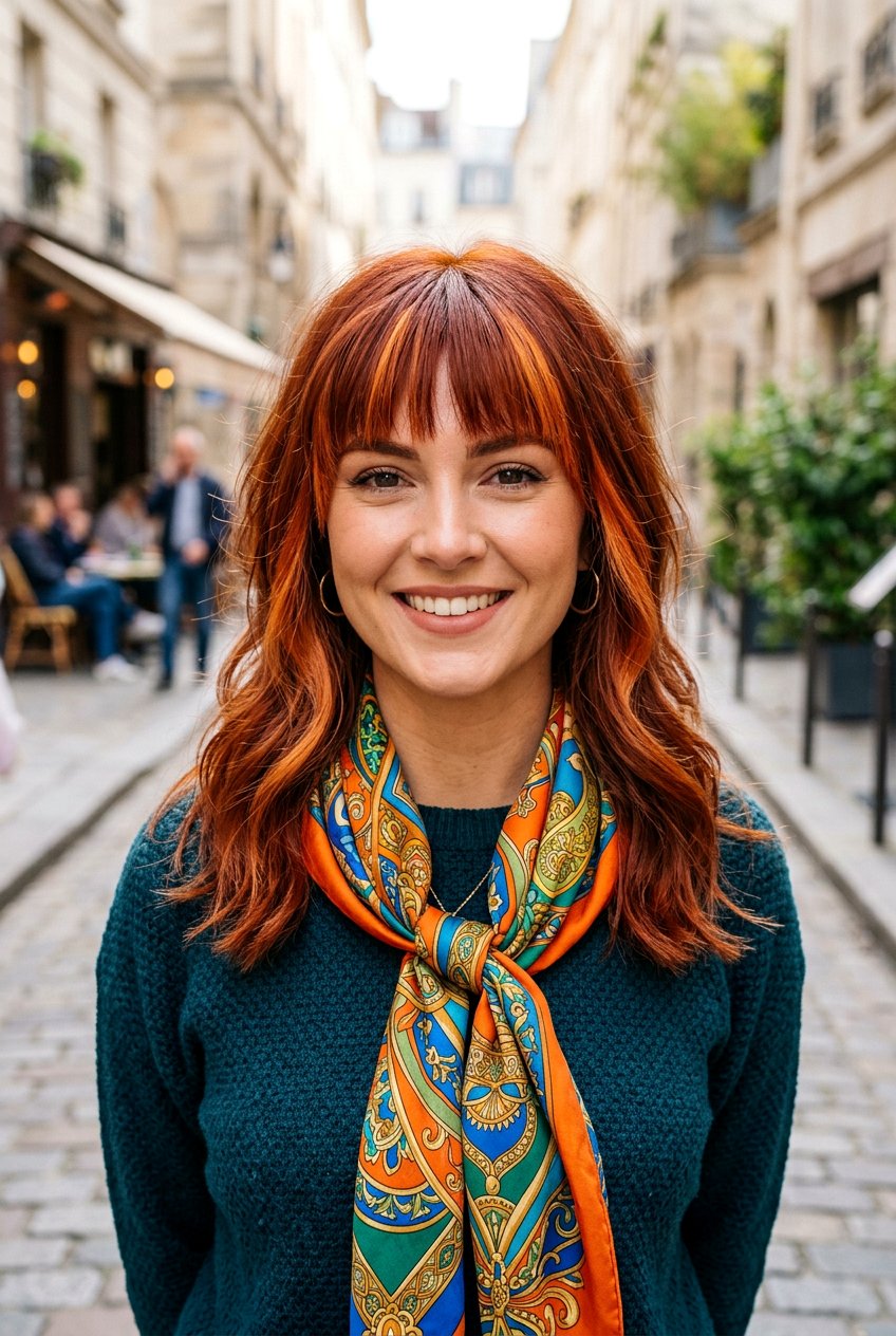 Copper Red Money Piece With Bangs - 20 copper red money piece hair - 20 copper red money piece hair